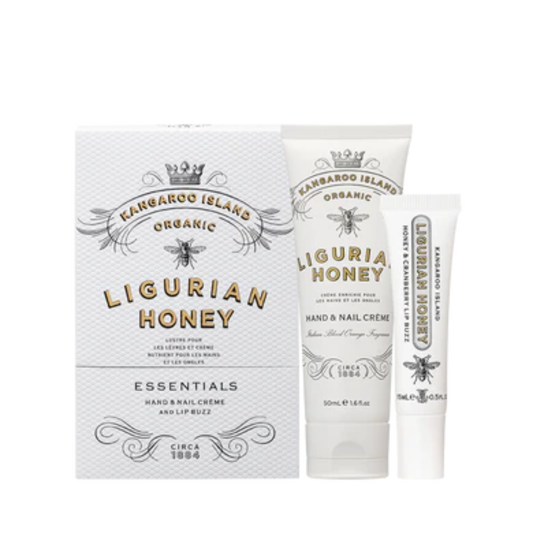 K.I. Ligurian Honey Essentials Pack – Lip Lustre & Hand & Nail Crème for Hydrated, Soft Skin