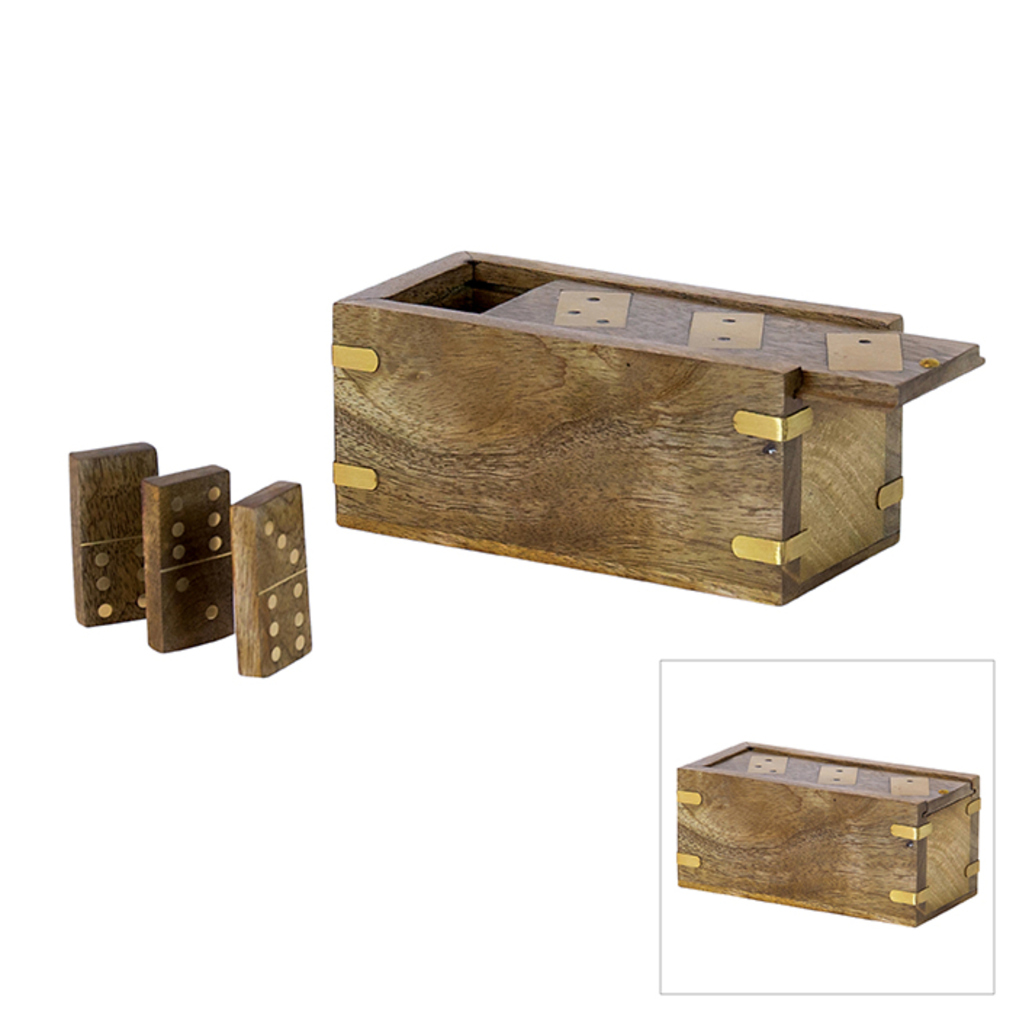 Luxury Mango Wood Domino Set with Brass Accents - Handcrafted Game Box